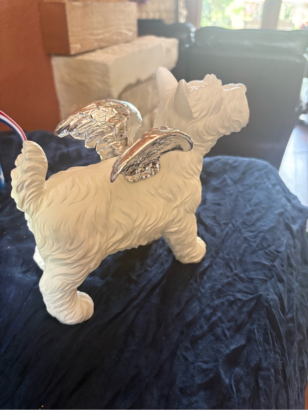 Source Unknown White Ceramic Dog Figurine with Silver Wings